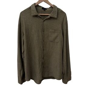 Magaschoni Man Shirt XL Olive Green Linen Blend Roll Tab Button Down